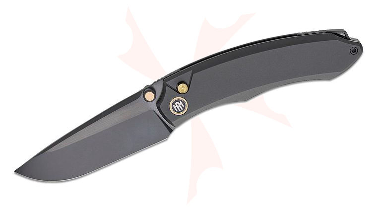 Remette Knives Wild Species Button Frame Lock Front Flipper Knife 3.35 inch M390 Pearlescent Black DLC Drop Point Blade, Black Titanium Handles