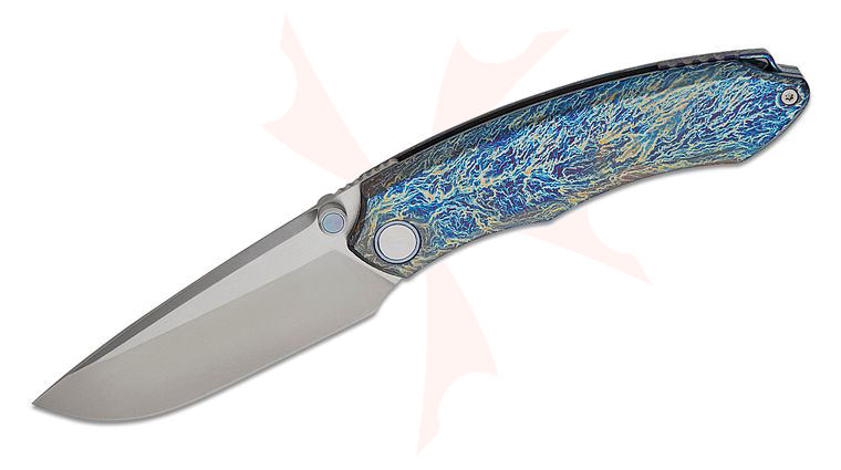 Remette Knives Wild Species Front Flipper Knife 3.35 inch M390 Pearlescent Satin Drop Point Blade, Lightning Strike Titanium Handles