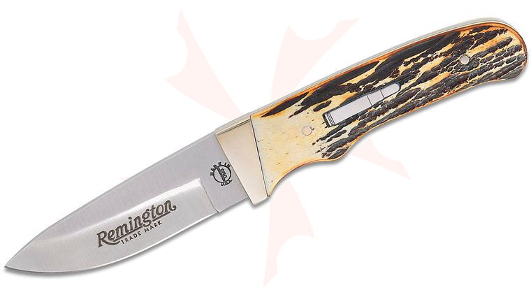 Remington 2026  inchKing of the Mountain inch Bullet Knife Fixed Blade 3.58 inch 440A Satin Drop Point Blade, Authentic Stag Bone Handles with Nickel Silver Bolster, Bullet Inlay