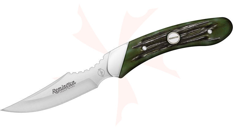 Remington Heritage Caper 2-1/2 inch Fixed Blade, Green Stag Bone Handles