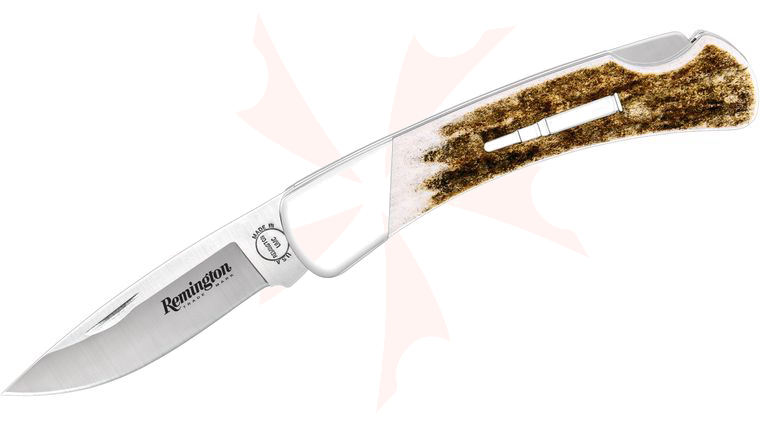 Remington 2018 Sterling Elk Bullet Folding Knife 3.0 inch Drop Point Blade, Elk Stag Handles
