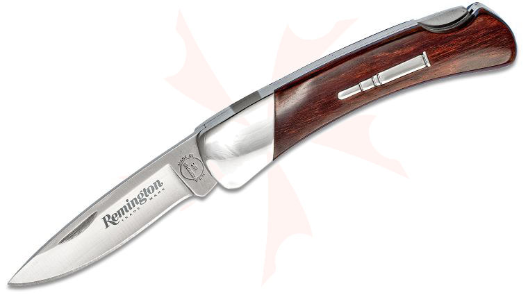 Remington 2018 Bay Mustang Bullet Folding Knife 3.0 inch Drop Point Blade, Red Wood Handles
