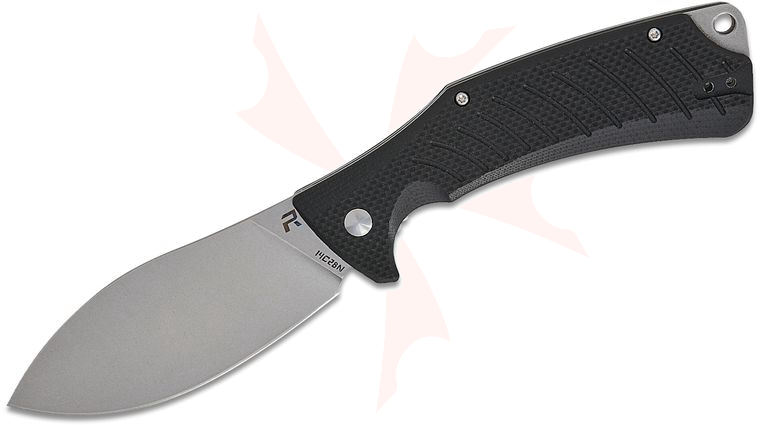 REVO Knives Ness Flipper Knife 3.6 inch 14C28N Stonewashed Nessmuk Blade, Black G10 Handles