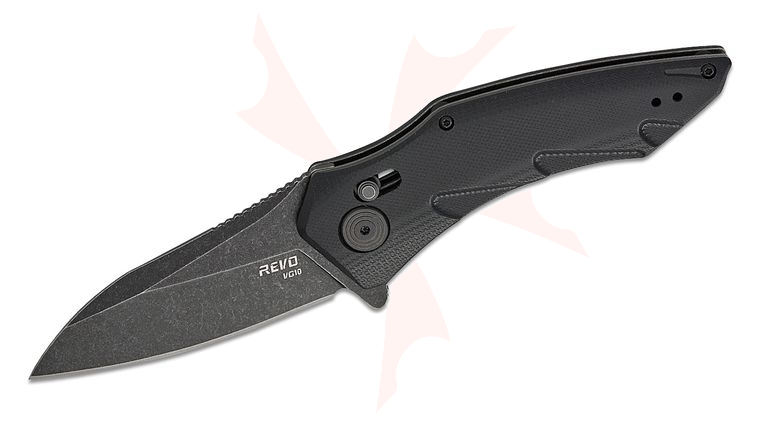 REVO Knives Storm Crossbar Lock Flipper Knife 3.2 inch Black Stonewashed Drop Point Blade, Black G10 Handles