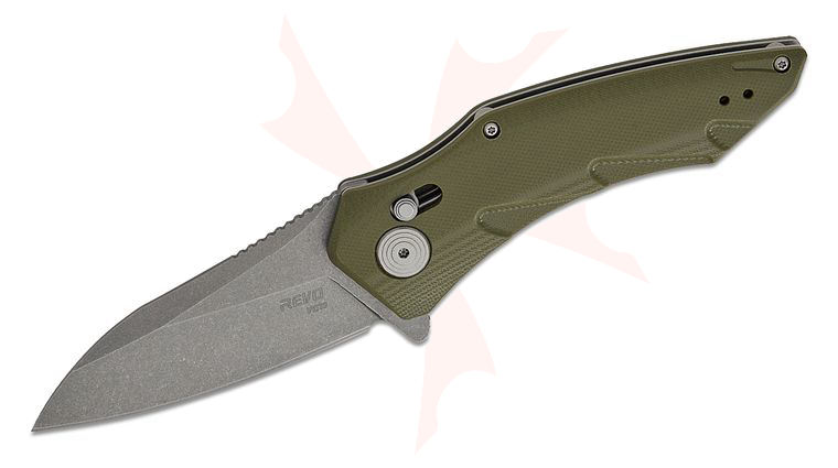 REVO Knives Storm Crossbar Lock Flipper Knife 3.2 inch Stonewashed Drop Point Blade, OD Green G10 Handles