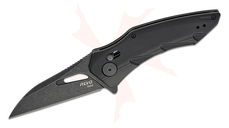 REVO Knives Storm Crossbar Lock Flipper Knife 3.2 inch Black Stonewashed Wharncliffe Blade, Black G10 Handles