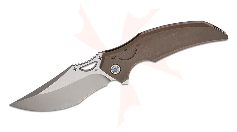 Rike Knife S05-DG V2 Frame Lock Flipper Knife 3.54 inch M390 Two-Tone Bead Blast/Satin Recurved Clip Point Blade, Dark Gray Titanium Handles, Timascus Accents and Pocket Clip