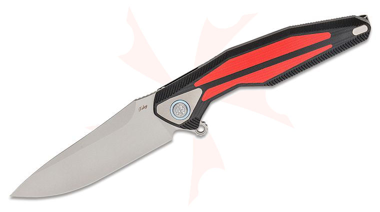 Rike Knife Tulay Flipper Knife 3.75 inch 154CM Bead Blasted Blade, Integral Black G10 Handle with Red G10 Inlays