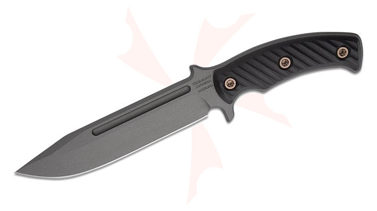 RMJ Tactical Combat Africa Fixed 7 inch 80CRV2 Tungsten Clip Point Blade, Black G10 Handles, Kydex Sheath with Low Ride Straps
