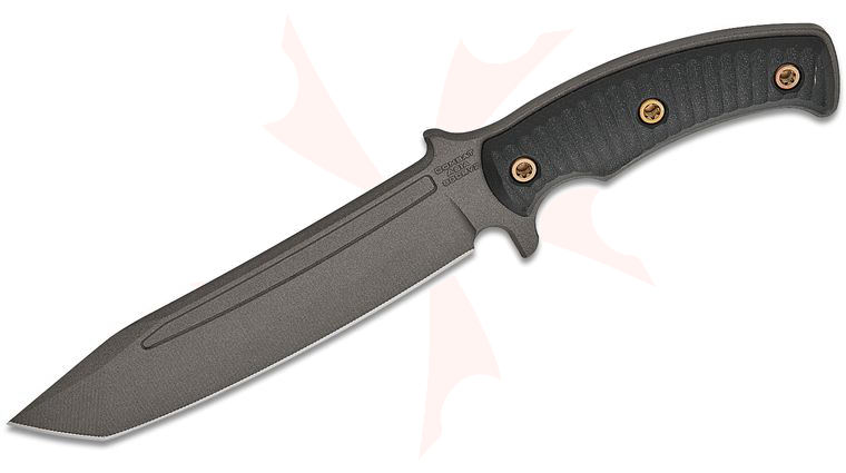 RMJ Tactical Combat Asia Fixed Blade Knife 7.125 inch 80CRV2 Tungsten Tanto Blade, Black G10 Handles, Kydex Sheath with Low Ride Straps