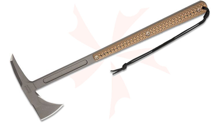 RMJ Tactical Eagle Talon Tomahawk 18 inch Overall, Tungsten Cerakote, Hyena Brown G10 Handle, Kydex Sheath with MOC Straps