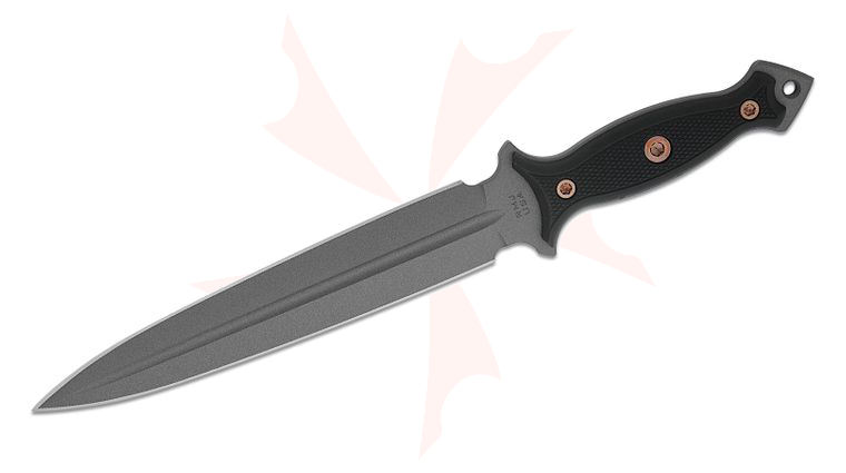 RMJ Tactical Nightshade Dagger Fixed Blade Knife 9.625 inch CPM-3V Tungsten Gray Cerakote Double Edge Dagger Blade, Black G10 Handles, Kydex Sheath
