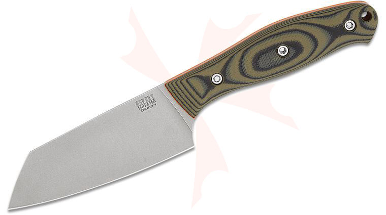 RMJ Tactical Osprey 9 Adventure Kitchen Fixed Blade Knife 4.5 inch 14C28N Stonewashed Sheepsfoot Blade, Blaze Olive G10 Handles, Kydex Sheath with IWB/Pocket Clip