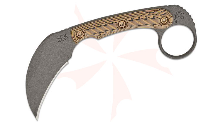 RMJ Tactical Korbin Karambit Fixed Blade Knife 2.875 inch Nitro-V Tungsten Hawkbill Blade, Hyena Brown G10 Handles, Kydex Sheath