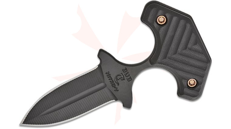 RMJ Tactical BUB Back Up Blade Push Dagger 2.5 inch Nitro-V Graphite Black Cerakote Double Edge Dagger Blade, Black G10 Handles, Kydex Sheath