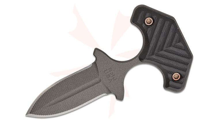 RMJ Tactical BUB Back Up Blade Push Dagger 2.5 inch Nitro-V Tungsten Cerakote Double Edge Dagger Blade, Black G10 Handles, Kydex Sheath