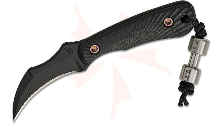 RMJ Tactical Gym Rat Pocket Fixed Blade Neck Knife 2.375 inch Nitro-V Graphite Black Talon Hawkbill Blade, Black G10 Handles, Kydex Sheath