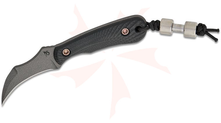 RMJ Tactical Gym Rat Pocket Fixed Blade Neck Knife 2.375 inch Nitro-V Tungsten Talon Hawkbill Blade, Black G10 Handles, Kydex Sheath