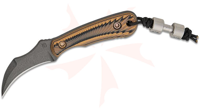 RMJ Tactical Gym Rat Pocket Fixed Blade Neck Knife 2.375 inch Nitro-V Tungsten Talon Hawkbill Blade, Hyena Brown G10 Handles, Kydex Sheath