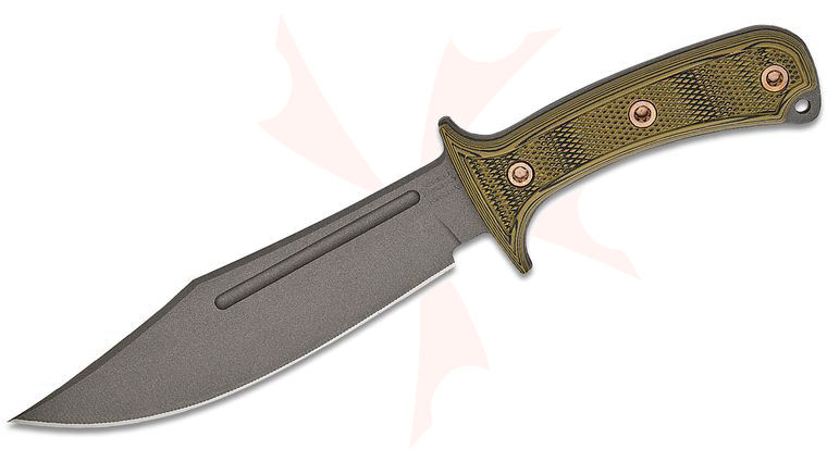 RMJ Tactical Jungle Combat Fixed Blade Knife 7 inch Nitro-V Tungsten Clip Point Blade, Dirty Olive G10 Handles, Kydex Sheath 