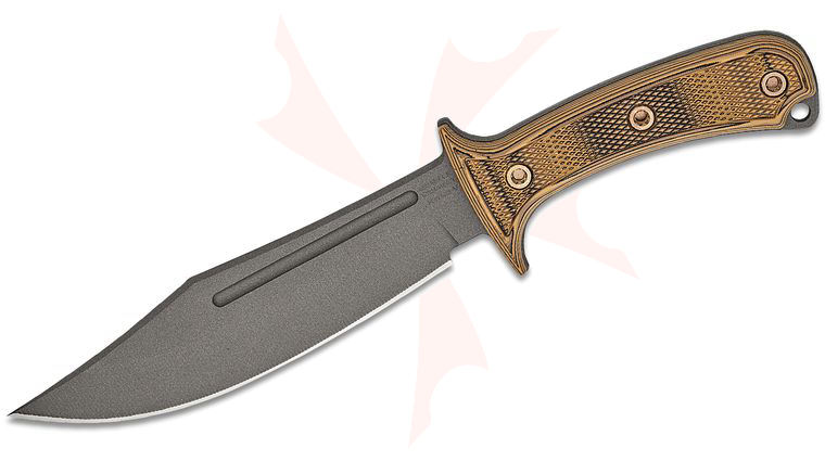 RMJ Tactical Jungle Combat Fixed Blade Knife 7 inch Nitro-V Tungsten Clip Point Blade, Hyena Brown G10 Handles, Kydex Sheath 