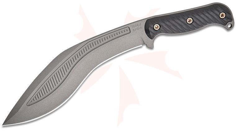 RMJ Tactical Kukri Fixed Blade Knife 10.5 inch 80CRV2 Carbon Tungsten Blade, Black G10 Handles, Kydex Sheath with Low Ride Straps