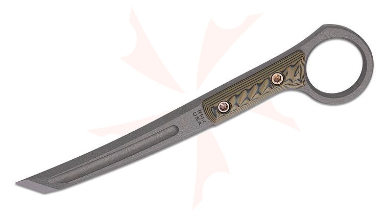 RMJ Tactical SG Stabby Guy Pocket Pry Tool 3.75 inch CPM-3V Tungsten Blade, Milled Dirty Olive G10 Handles with Finger Ring, Kydex Sheath