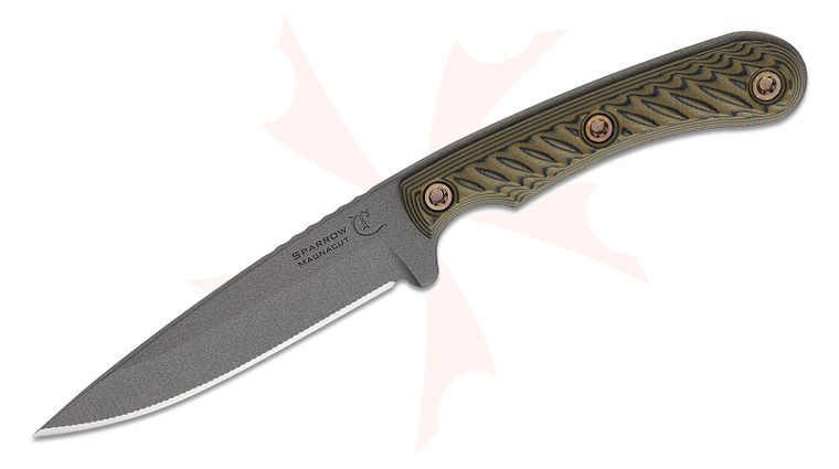 RMJ Tactical Sparrow Fixed Blade Knife 3.5 inch CPM-MagnaCut Tungsten Drop Point Blade, Dirty Olive G10 Handles, Kydex IWB Sheath