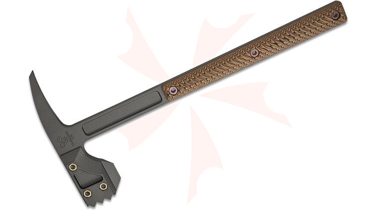 RMJ Tactical Limited Edition Snuggles Warhammer with Spike 18 inch Overall, S7 Tool Steel, Tungsten Cerakote, Hyena Brown G10 Handles, No Sheath