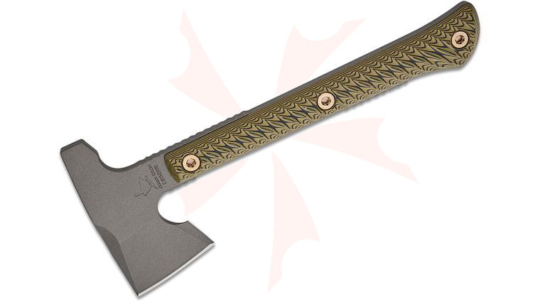 RMJ Tactical Jenny Wren Hammer Poll Tomahawk 11.75 inch Overall, Tungsten Cerakote, Dirty Olive G10 Handle, Kydex Sheath with MOC Straps