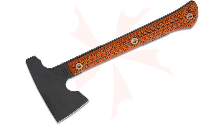 RMJ Tactical Jenny Wren Hammer Poll Tomahawk 11.75 inch Overall, Graphite Black Cerakote, Orange and Black G10 Handle, Kydex Sheath with MOC Straps - KnifeCenter Exclusive
