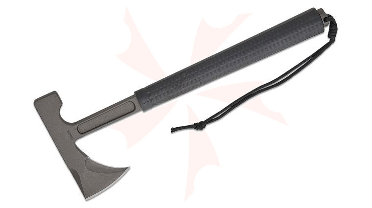 RMJ Tactical S13 Loggerhead Tomahawk 13.5 inch Overall, Black Rubber Handle, Kydex Sheath with Low Ride Straps