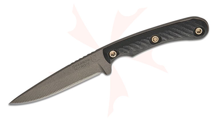 RMJ Tactical Sparrow Fixed Blade Knife 3.5 inch Nitro-V Tungsten Cerakote Drop Point Blade, Black G10 Handles, Kydex Sheath