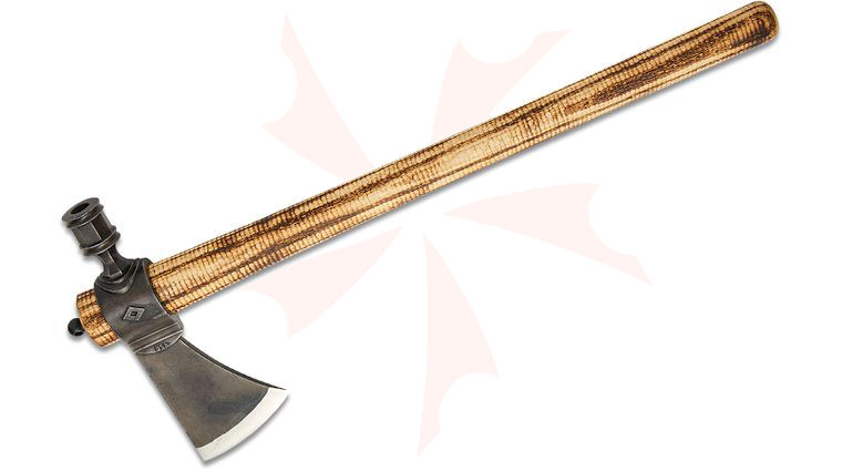 RMJ Tactical/Gold Point Forge Patriot Pipe Tomahawk 20.5 inch Overall, Heat Colored Ash Wood Handle, Leather and Copper Edge Cover