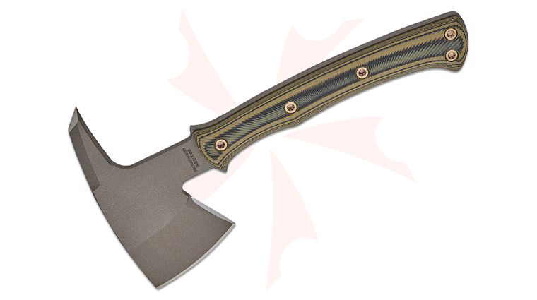 RMJ Tactical Pathfinder Tomahawk 11.75 inch Overall, Tungsten Cerakote, Dirty Olive G10 Handle, Kydex Sheath with MOC Straps
