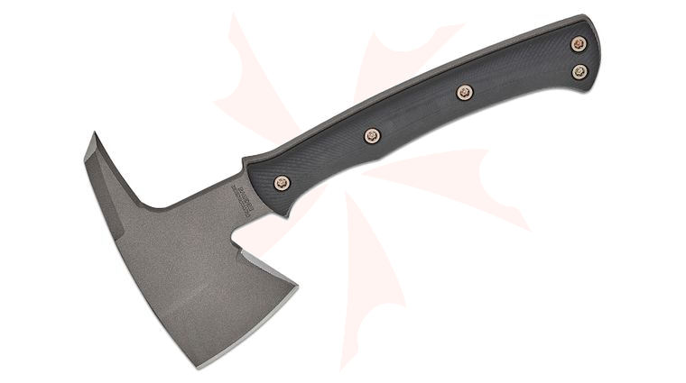 RMJ Tactical Pathfinder Tomahawk 11.75 inch Overall, Tungsten Cerakote, Black G10 Handles, Kydex Sheath with MOC Straps