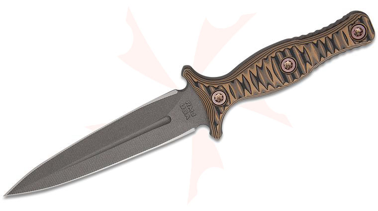 RMJ Tactical Raider Dagger Fixed Blade Knife 5.375 inch CPM-3V Tungsten Double Edge Dagger Blade, Hyena Brown G10 Handles, Kydex Sheath