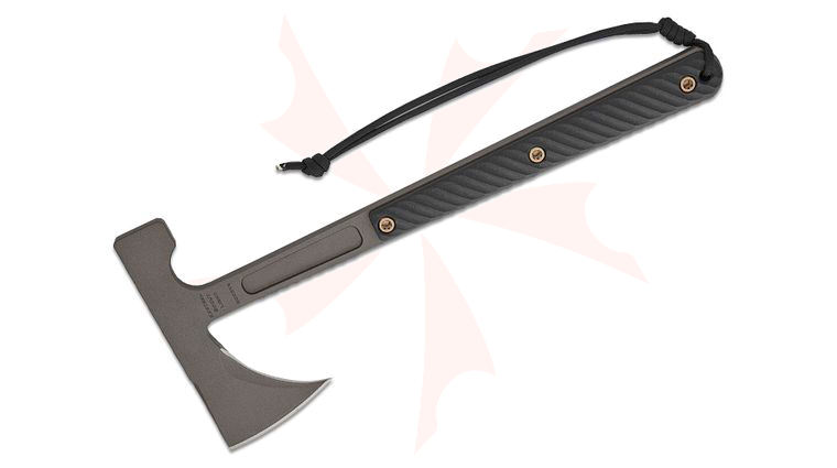 RMJ Tactical Kestrel Scout Light Tomahawk 13.25 inch Overall, Tungsten Cerakote, Hammer Head, Black G10 Handles, Kydex Sheath with Low Ride Straps