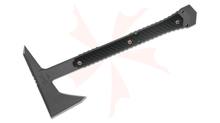RMJ Tactical/Bawidamann Blades Ragnarok 14 Tomahawk 14 inch Overall, Tungsten Cerakote, Black G10 Handles, Kydex Sheath with Low Ride Straps