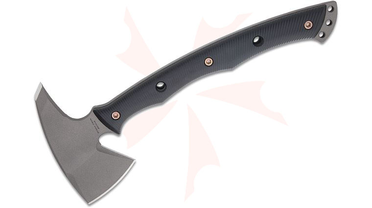RMJ Tactical Storm Crow Tomahawk 14 inch Overall, Tungsten Gray Cerakote, Black G10 Handle, Kydex Sheath with MOC Straps