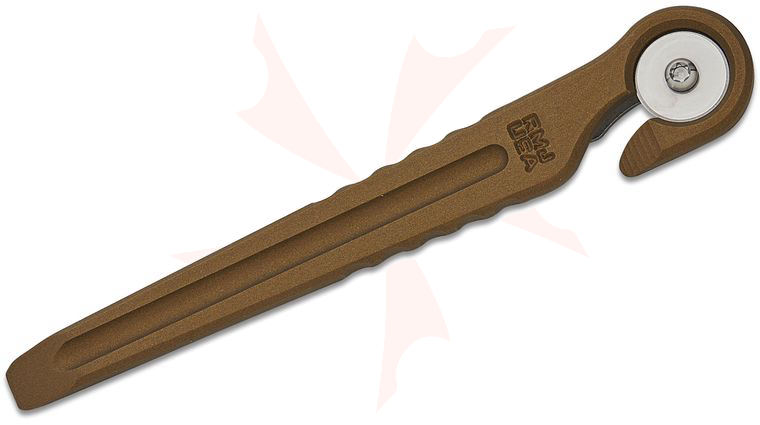 RMJ Tactical Tusk Pocket Pry Tool, Burnt Bronze CPM-3V Tool Steel, 6 inch Overall, 360° Disc Cutter and Titanium Clip 