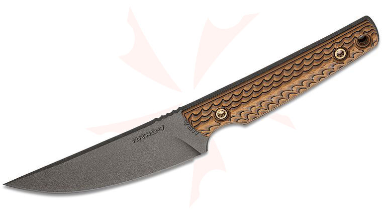 RMJ Tactical Unmei Fixed Blade Knife 4 inch Nitro-V Tungsten Cerakote Blade, Hyena Brown G10 Handles, Kydex Sheath