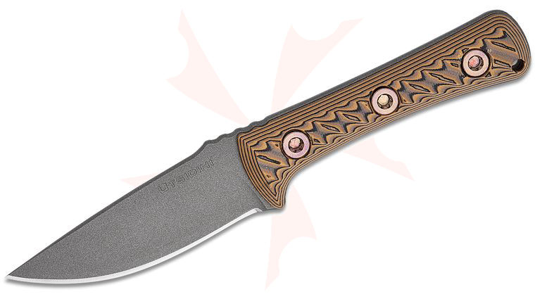 RMJ Tactical Utsidihi 2.0 Fixed Blade Knife 3.5 inch Nitro-V Tungsten Drop Point Blade, Hyena Brown G10 Handles, Kydex Sheath