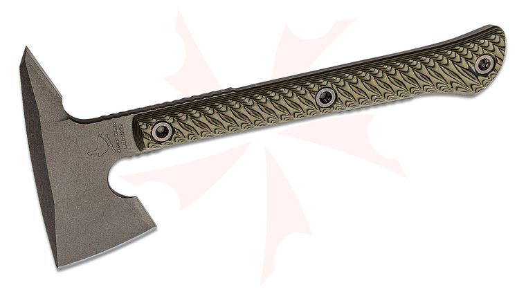 RMJ Tactical Jenny Wren Tomahawk 11.5 inch Overall, Tungsten Cerakote, Dirty Olive G10 Handle, Kydex Sheath with MOC Straps