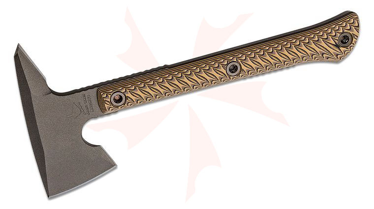 RMJ Tactical Jenny Wren Tomahawk 11.5 inch Overall, Tungsten Cerakote, Hyena Brown G10 Handle, Kydex Sheath with MOC Straps