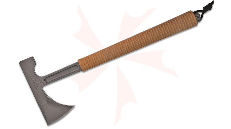 RMJ Tactical S13 Loggerhead Tomahawk 13.5 inch Overall, Coyote Brown Rubber Handle, Kydex Sheath with Low Ride Straps