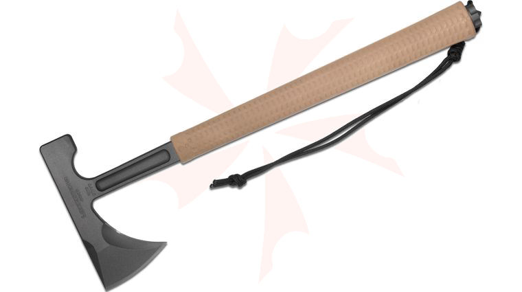 RMJ Tactical Loggerhead Tomahawk 15.5 inch Overall, Coyote Brown Rubber Handle, Kydex Sheath with Low Ride Straps