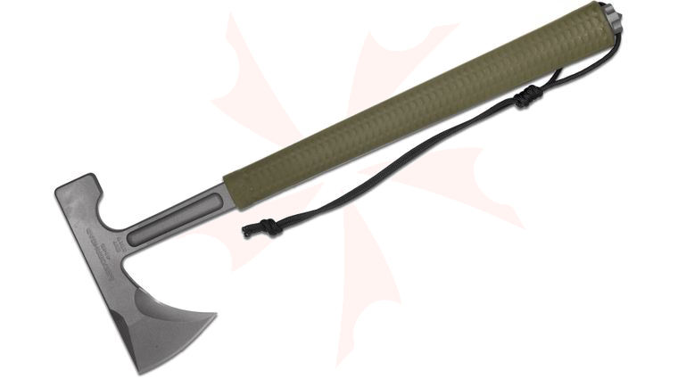 RMJ Tactical Loggerhead Tomahawk 15.5 inch Overall, OD Green Rubber Handle, Kydex Sheath with Low Ride Straps