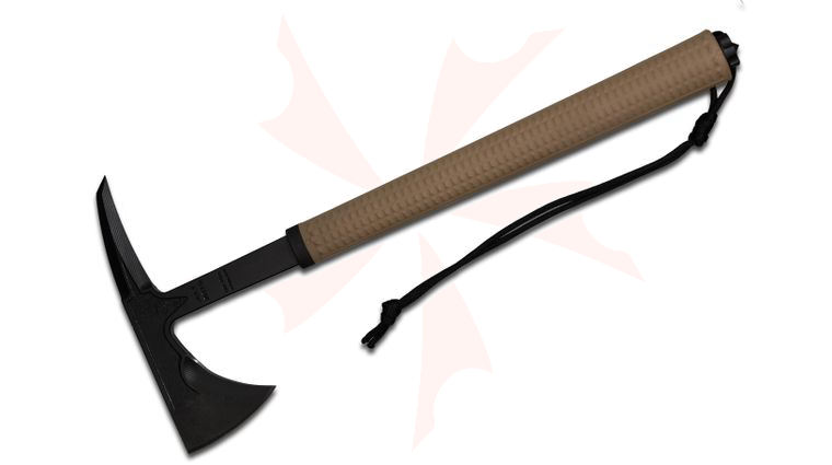 RMJ Tactical Shrike Tomahawk 15.5 inch Overall, Coyote Brown Rubber Handle, Kydex Sheath with MOC Straps