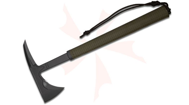 RMJ Tactical Shrike Tomahawk 15.5 inch Overall, OD Green Rubber Handle, Kydex Sheath with Low Ride Straps